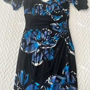 Lauren Ralph Lauren Black and Blue Floral Midi Dress